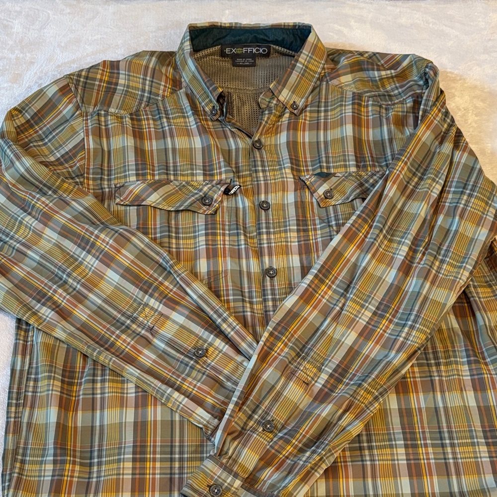 ExOfficio packable in pocket travel shirt XL nylon Button Down Utility